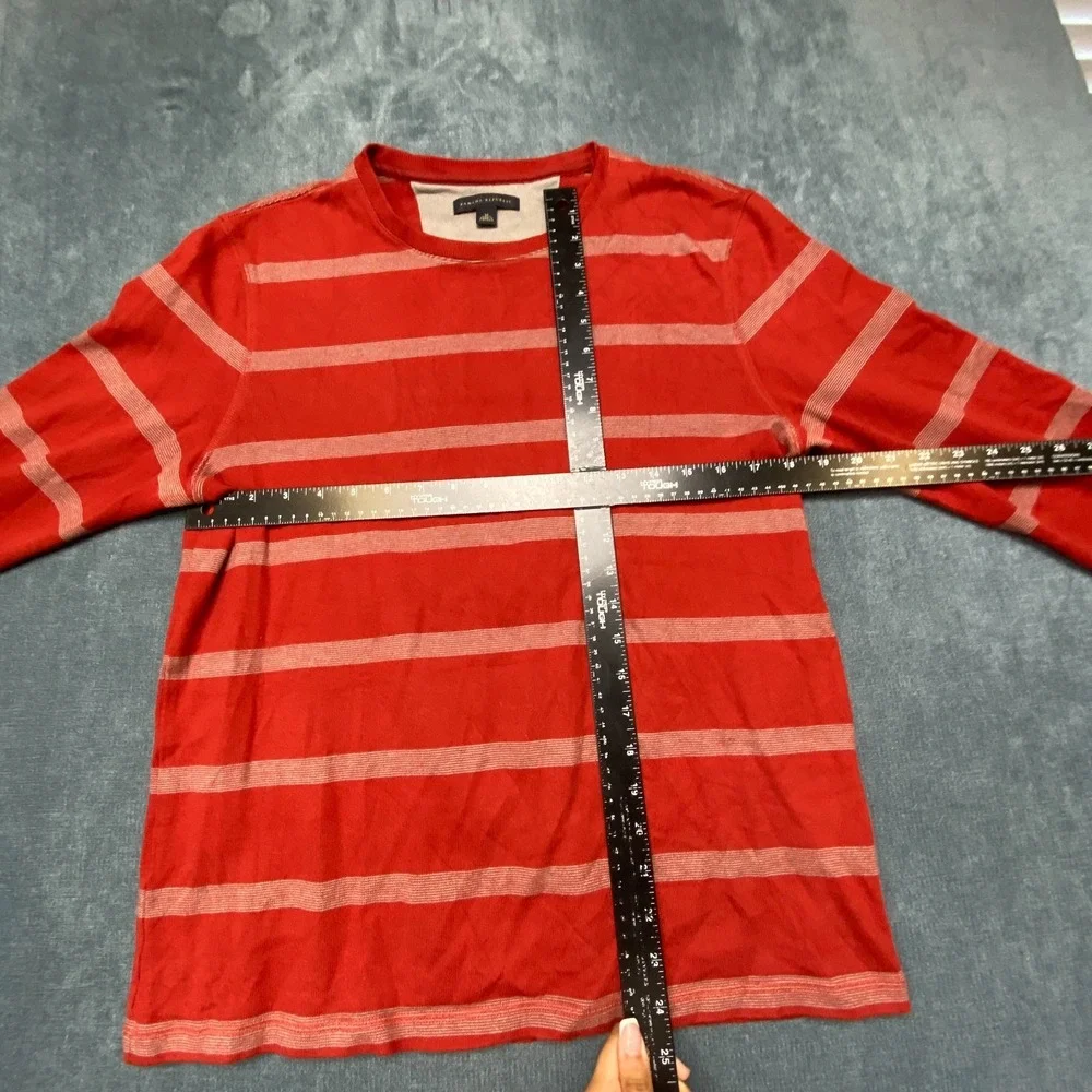 Banana Republic Sweater Mens Medium Red Gray Striped Cotton Crewneck Long Sleeve